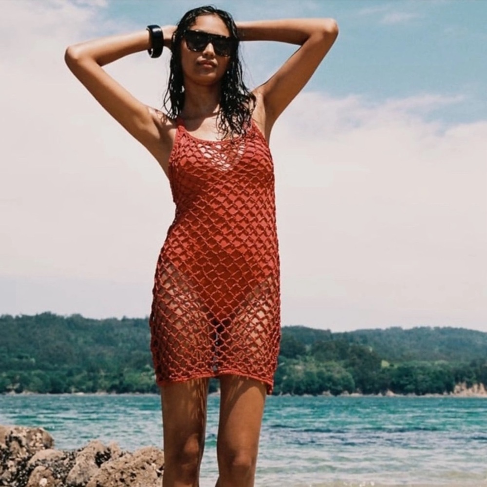ZARA Red Knit Beach Bikini Coverup NWT